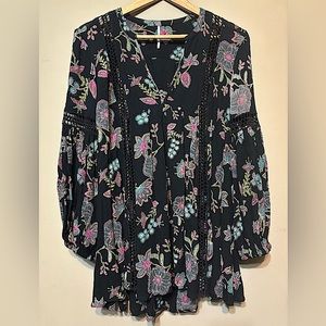 FREE PEOPLE Boho Flowy Tunic, Crochet Details Top